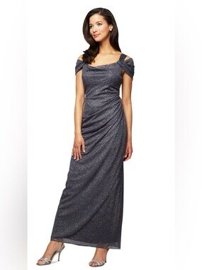 Alex Evenings Navy One-Shoulder Sparkle Gown
